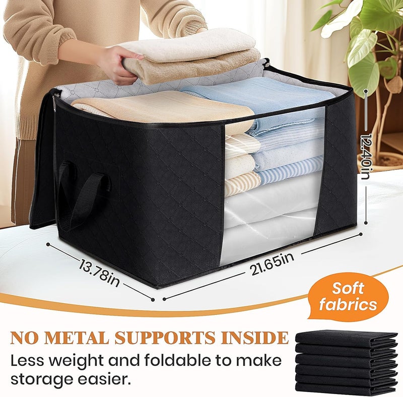 Fab totes 2 Pack Clothes Storage, Foldable Blanket Storage Bags, Storage Containers for Organizing Bedroom, Closet, Clothing, Comforter, Organization and Storage with Lids and Handle, Black - Image 2