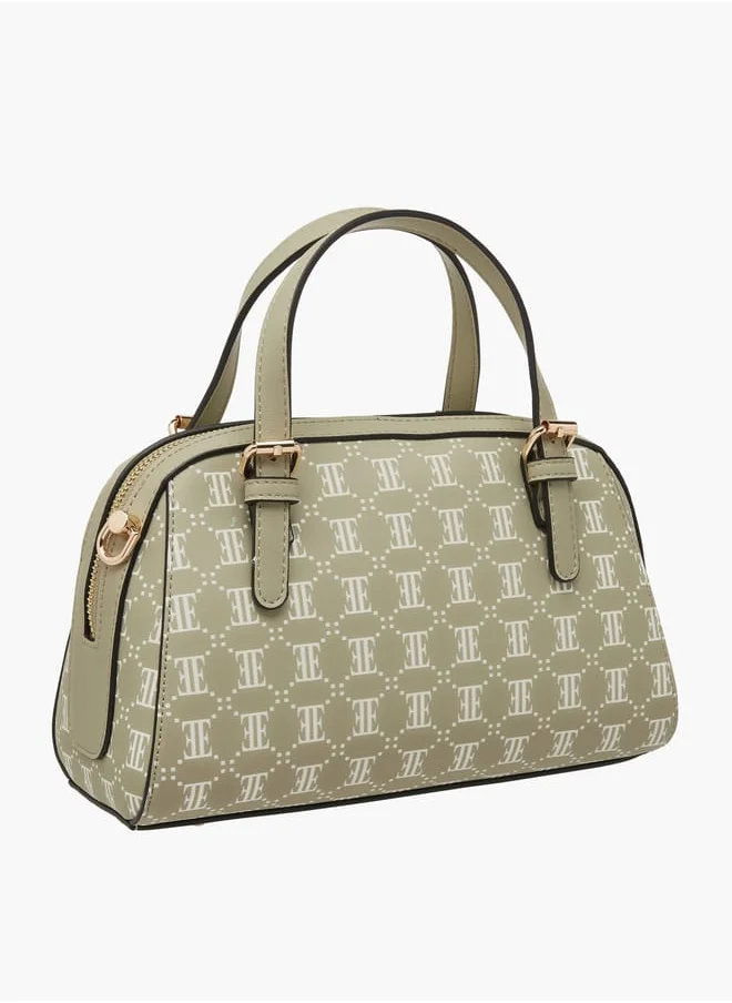 ELLE Women All-Over Monogram Print Tote Bag with Detachable Strap and Zip Closure