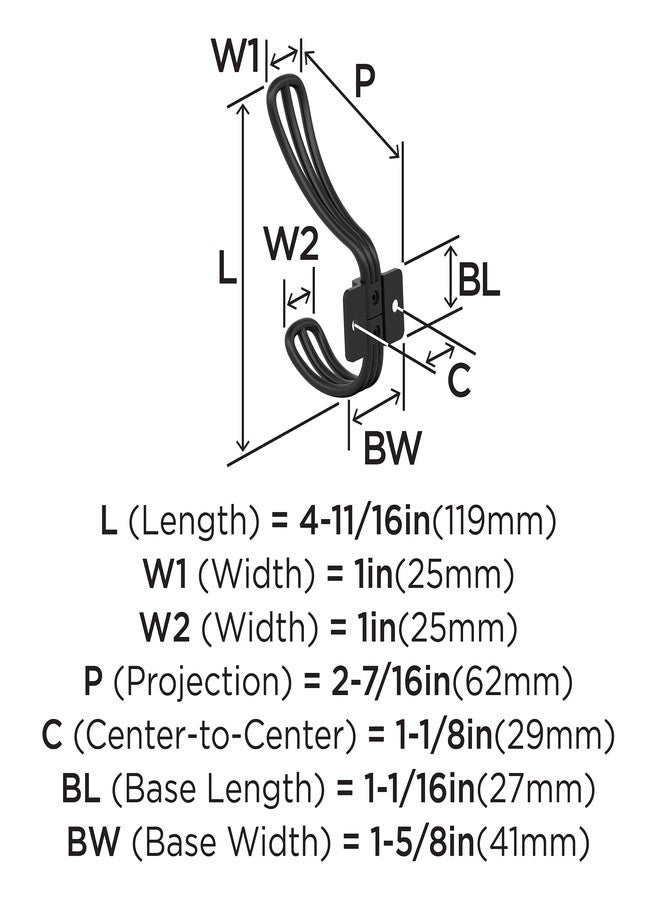 Amerock H37006MB | Vinland Double Prong Decorative Wall Hook | Matte Black Hook for Coats, Hats, Backpacks, Bags | Hooks for Bathroom, Bedroom, Closet, Entryway, Laundry Room, Office - Image 4