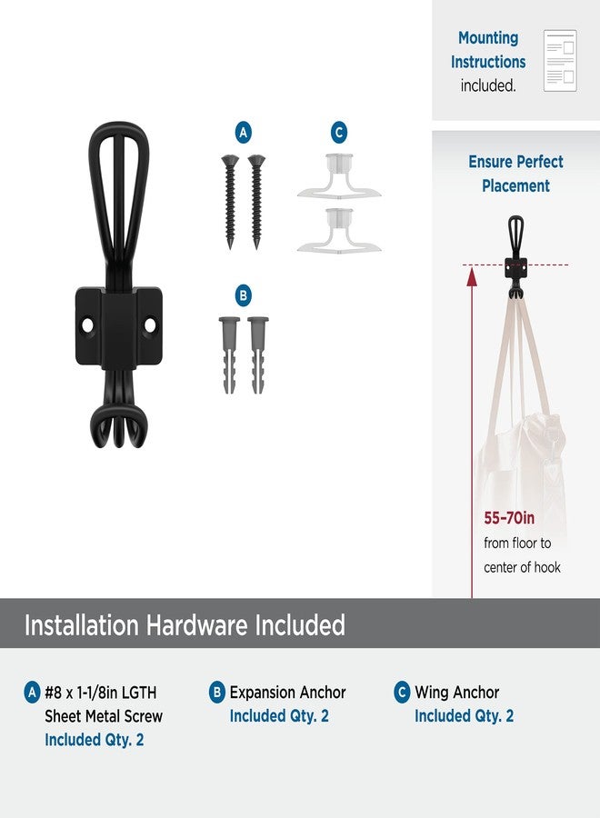 Amerock H37006MB | Vinland Double Prong Decorative Wall Hook | Matte Black Hook for Coats, Hats, Backpacks, Bags | Hooks for Bathroom, Bedroom, Closet, Entryway, Laundry Room, Office - Image 5