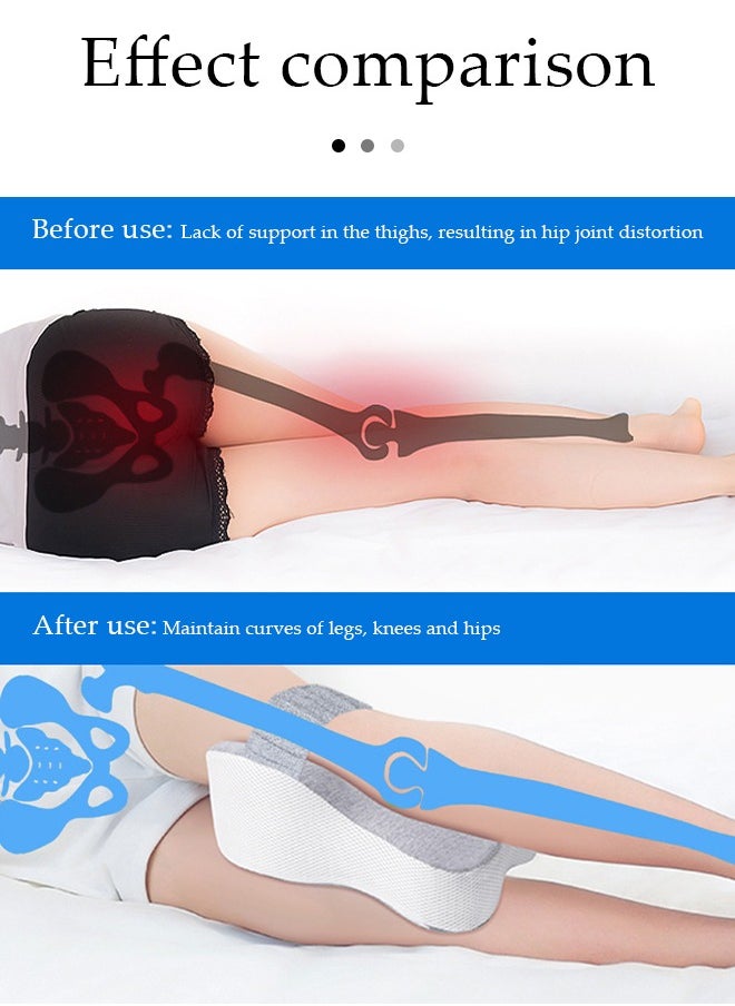 Knee pillow, memory foam leg positioning pillow, leg support pillow,with adjustable elastic belt, suitable for lateral sleeper, 25 * 35 * 13.5cm