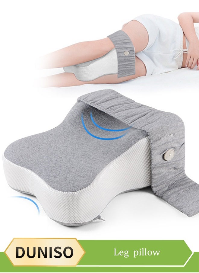 DUNISO Knee pillow, memory foam leg positioning pillow, leg support pillow,with adjustable elastic belt, suitable for lateral sleeper, 25 * 35 * 13.5cm  - Image 1