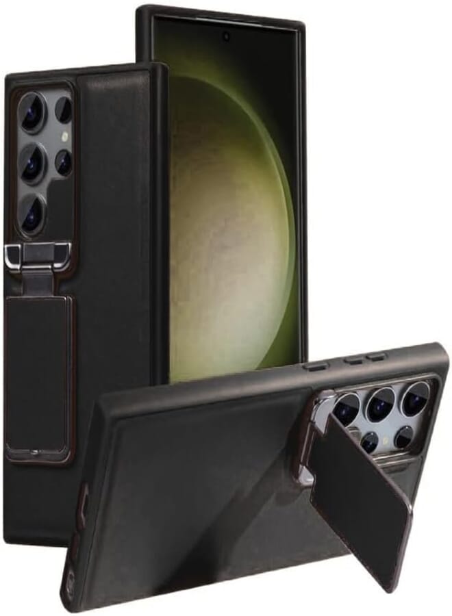 Next Samsung Galaxy S22 Ultra Case with Kickstand - Built-in Camera Ring Holder Slim Flexible Soft Grip Premium PU Leather Cover - by Next store (Black)