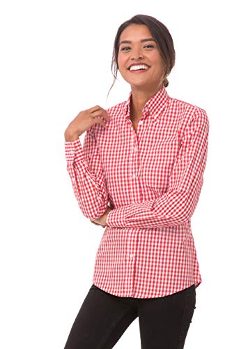 Chef Works Women's Gingham Dress Shirt, Red & White Check, X-Small - Image 2