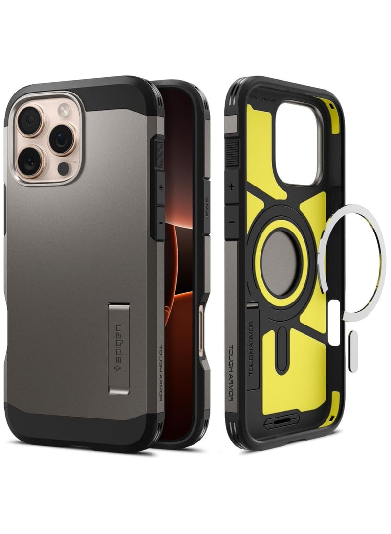 Spigen غلاف ماغ فيت AI لمحمول آيفون 16 برو مع مغناطيس وحامل (2024) - رمادي غامق - Image 1