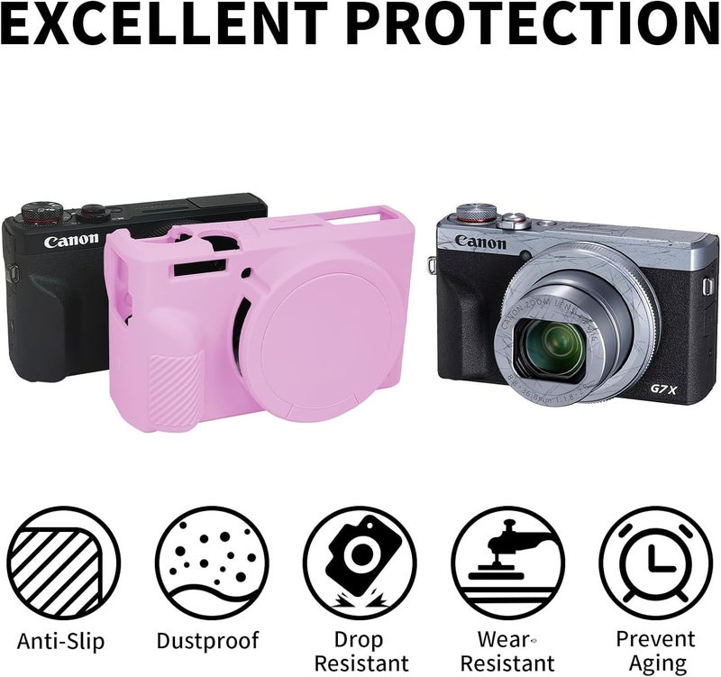 Easy Hood Camera Case for Canon Powershot G7 X Mark III Digital Camera, Soft Silicone Protective Cover with Removable Lens Cover for Canon Powershot G7X Mark III DSLR Camera,Light Pink - Image 2