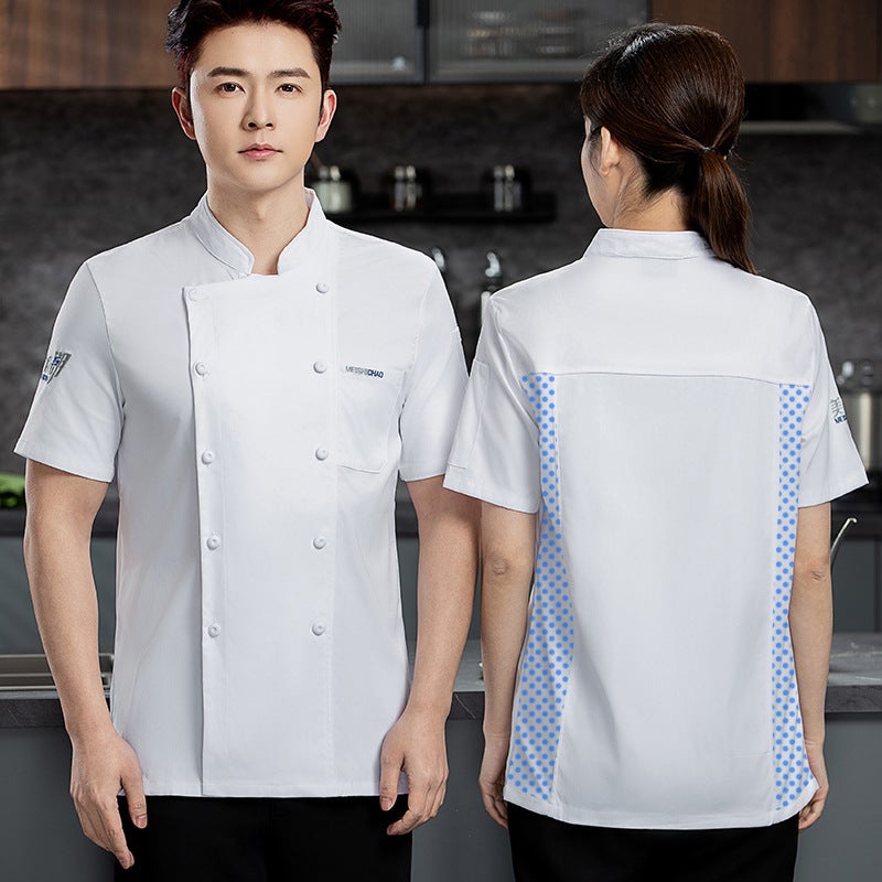 Chef'S Work Clothes Short-Sleeved Elastic Chef'S Clothes Four Seasons El Kitchen Kitchen Cake Room Western Restaurant For Men And Women - Image 1