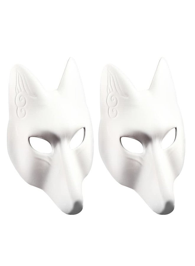 TOYANDONA 2Pcs White Plain Masks, PU Fox Mask Unpainted Masquerade Masks, DIY Animal Unpainted Craft Mask for Cosplay Masquerade Parties Costume Accessory - Image 1