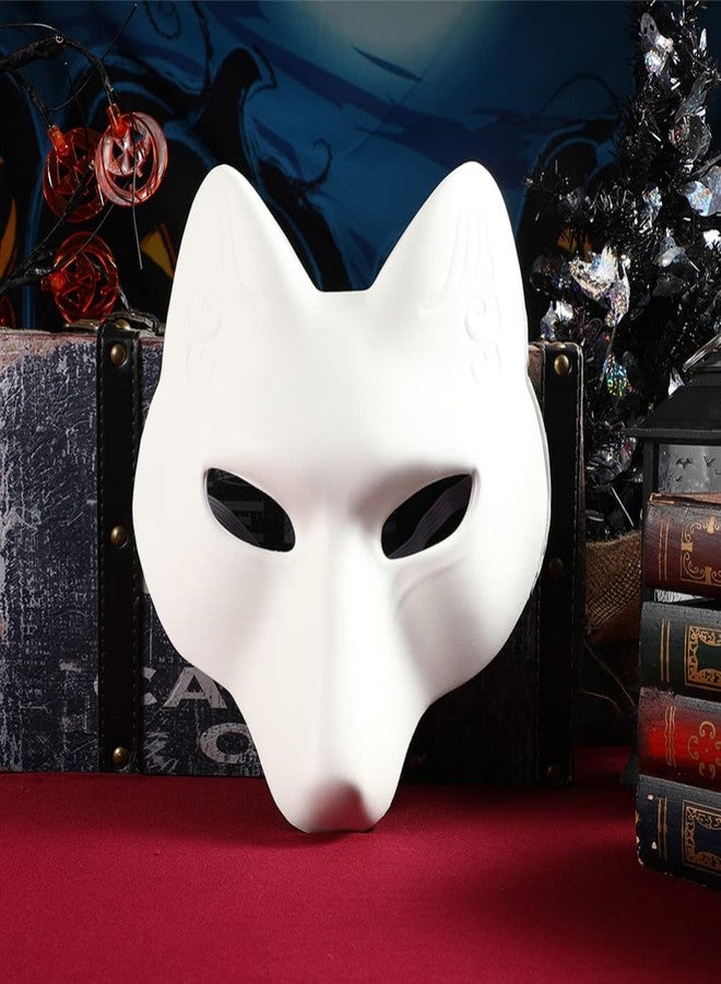 TOYANDONA 2Pcs White Plain Masks, PU Fox Mask Unpainted Masquerade Masks, DIY Animal Unpainted Craft Mask for Cosplay Masquerade Parties Costume Accessory - Image 2