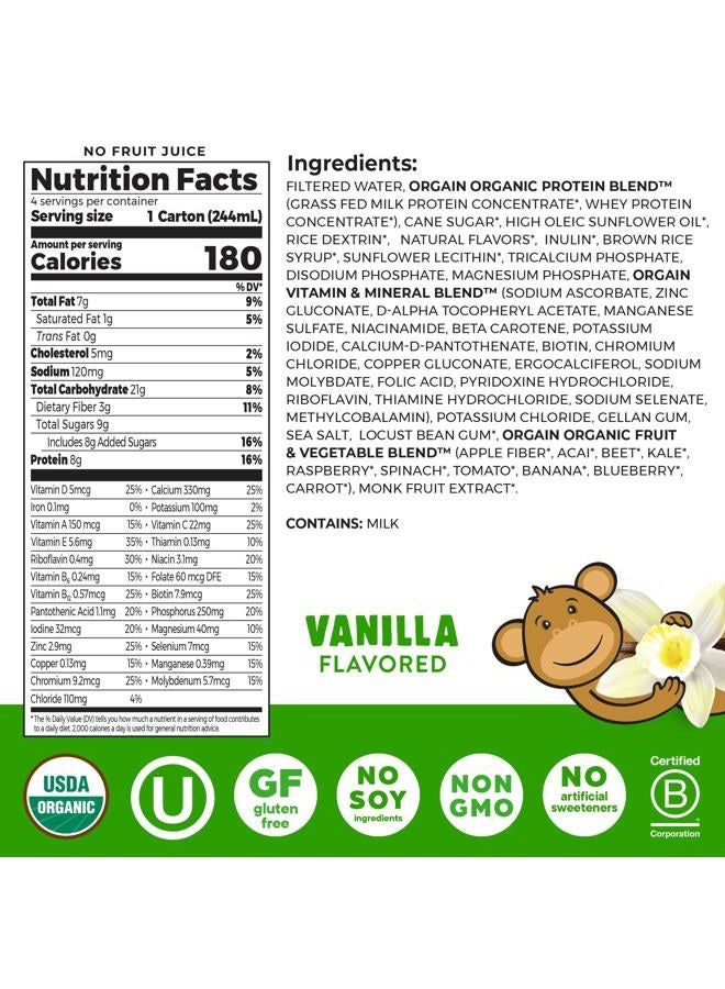 Orgain Organic Kids Protein Nutritional Shake, Vanilla - 8g of Protein, 22 Vitamins & Minerals, Fruits & Vegetables, Gluten Free, Soy Free, Non-GMO, 8.25 Fl Oz (Pack of 4) - Image 2