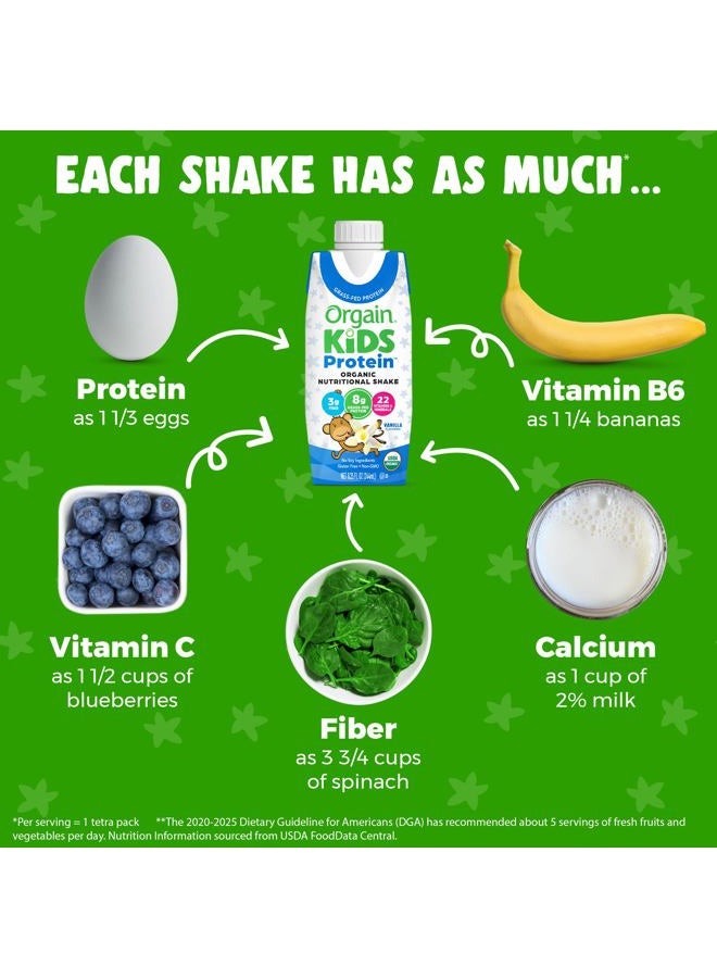 Orgain Organic Kids Protein Nutritional Shake, Vanilla - 8g of Protein, 22 Vitamins & Minerals, Fruits & Vegetables, Gluten Free, Soy Free, Non-GMO, 8.25 Fl Oz (Pack of 4) - Image 4