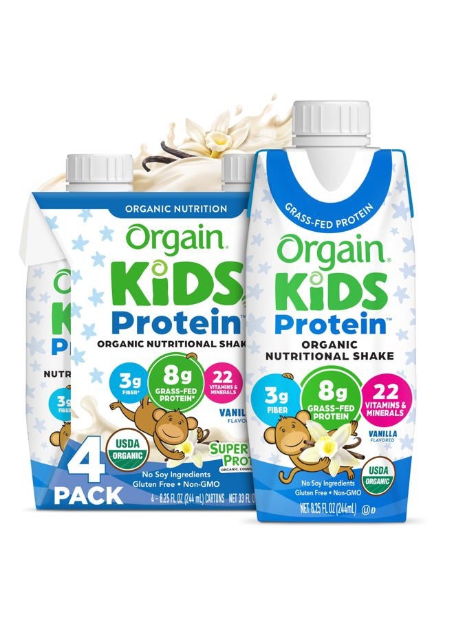 Orgain Organic Kids Protein Nutritional Shake, Vanilla - 8g of Protein, 22 Vitamins & Minerals, Fruits & Vegetables, Gluten Free, Soy Free, Non-GMO, 8.25 Fl Oz (Pack of 4) - Image 1