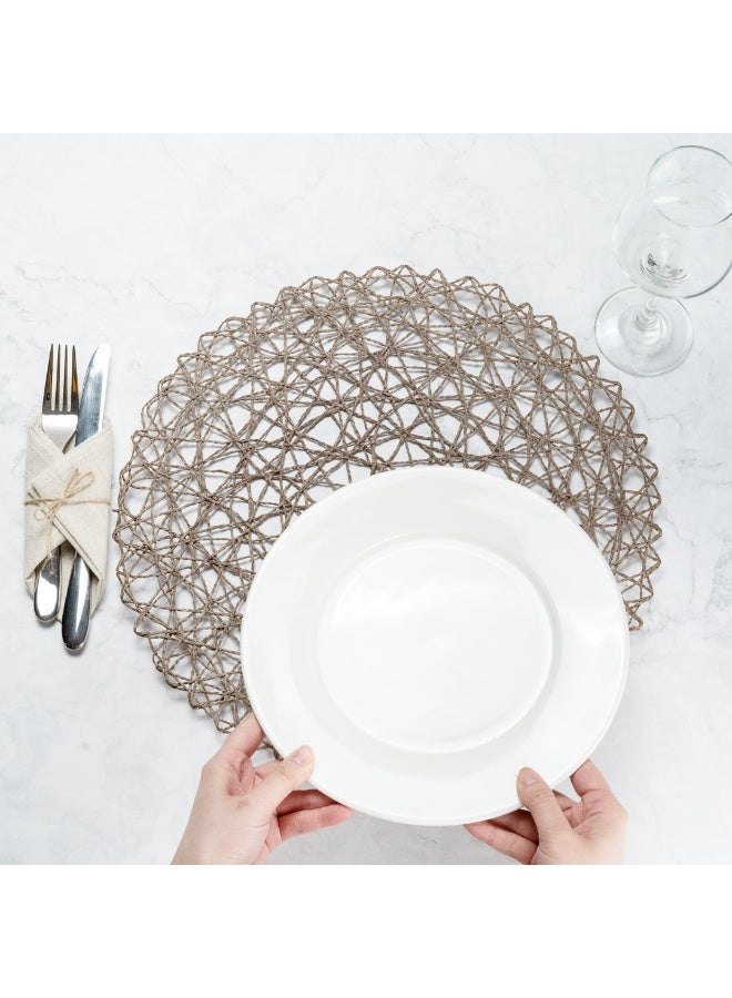 Restaurantware حصائر طاولة الطعام الدائرية من سبين ويف 15 بوصة، مجموعة من 6 حصائر مطبخ دائرية - شبه قابلة للتخلص، مصنوعة يدويًا، حصائر دائرية من الورق الرمادي، متينة، حصائر للطاولات للمناسبات أو حفلات الزفاف - Image 5