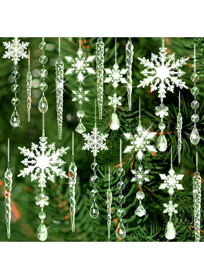 MagicSky 20 Pack Crystal Christmas Ornaments for Tree Decorations, Magicsky Acrylic Snowflake & Icicle & Drop Pendants for Winter Wonderland Santa, Hanging Ornament for Xmas New Year Party DIY Décor Supplies - Image 1