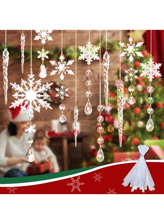 MagicSky 20 Pack Crystal Christmas Ornaments for Tree Decorations, Magicsky Acrylic Snowflake & Icicle & Drop Pendants for Winter Wonderland Santa, Hanging Ornament for Xmas New Year Party DIY Décor Supplies - Image 3