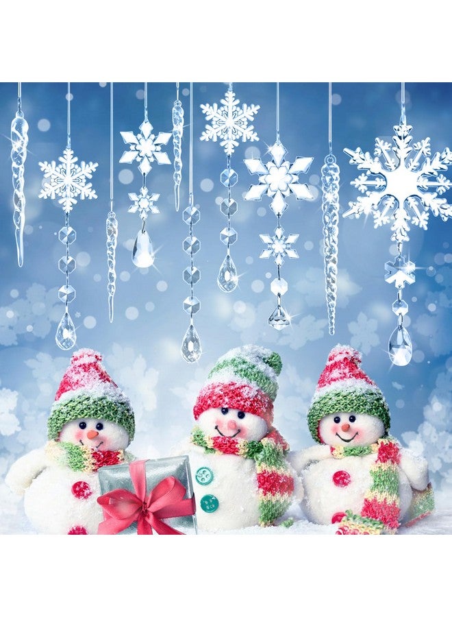 MagicSky 20 Pack Crystal Christmas Ornaments for Tree Decorations, Magicsky Acrylic Snowflake & Icicle & Drop Pendants for Winter Wonderland Santa, Hanging Ornament for Xmas New Year Party DIY Décor Supplies - Image 2