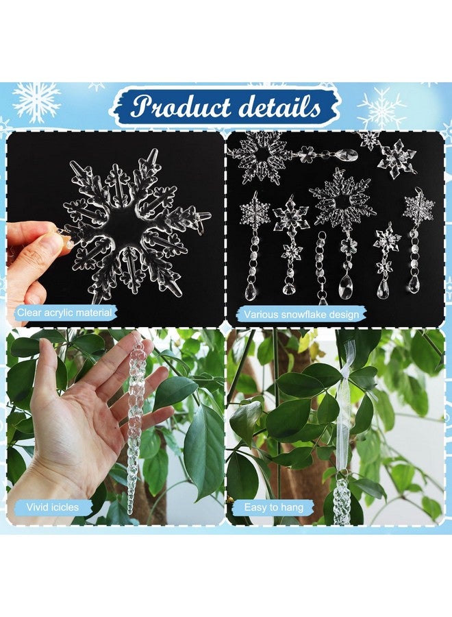 MagicSky 20 Pack Crystal Christmas Ornaments for Tree Decorations, Magicsky Acrylic Snowflake & Icicle & Drop Pendants for Winter Wonderland Santa, Hanging Ornament for Xmas New Year Party DIY Décor Supplies - Image 4