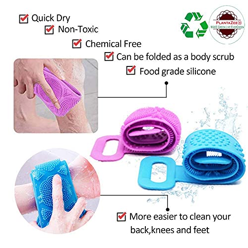 PlantaZee Silicone Bathing Brush Exfoliating Back Scrubber for Shower Skin Deep Cleaning Massage Men & Women Double Sided Bath Body Scrubber Brush Random Color pack of 1 - Image 2