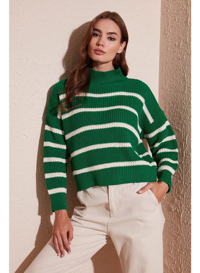 Lela Striped Stand Collar Winter Sweater Women's Sweater 4616118 - Image 1