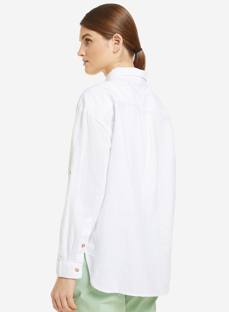 Outventure Women's White Shirt – Cotton & Linen Blend, Breathable Fabric, Loose Fit, Roll-Up Sleeves, Perfect for Summer Travel and Adventures - Image 5