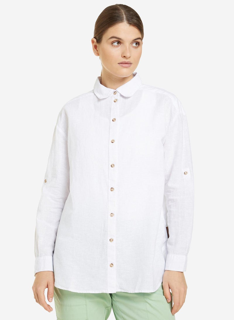 Outventure Women's White Shirt – Cotton & Linen Blend, Breathable Fabric, Loose Fit, Roll-Up Sleeves, Perfect for Summer Travel and Adventures - Image 4