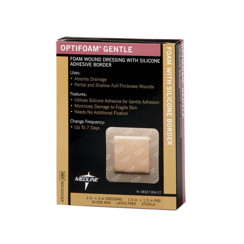 Medline Optifoam Gentle Border Adhesive Dressings, 3 x 3 (Pack of 10) Packaging May Vary - Image 2