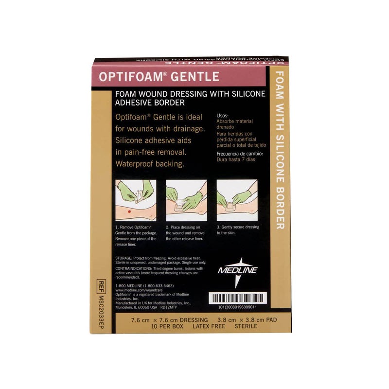 Medline Optifoam Gentle Border Adhesive Dressings, 3 x 3 (Pack of 10) Packaging May Vary - Image 3