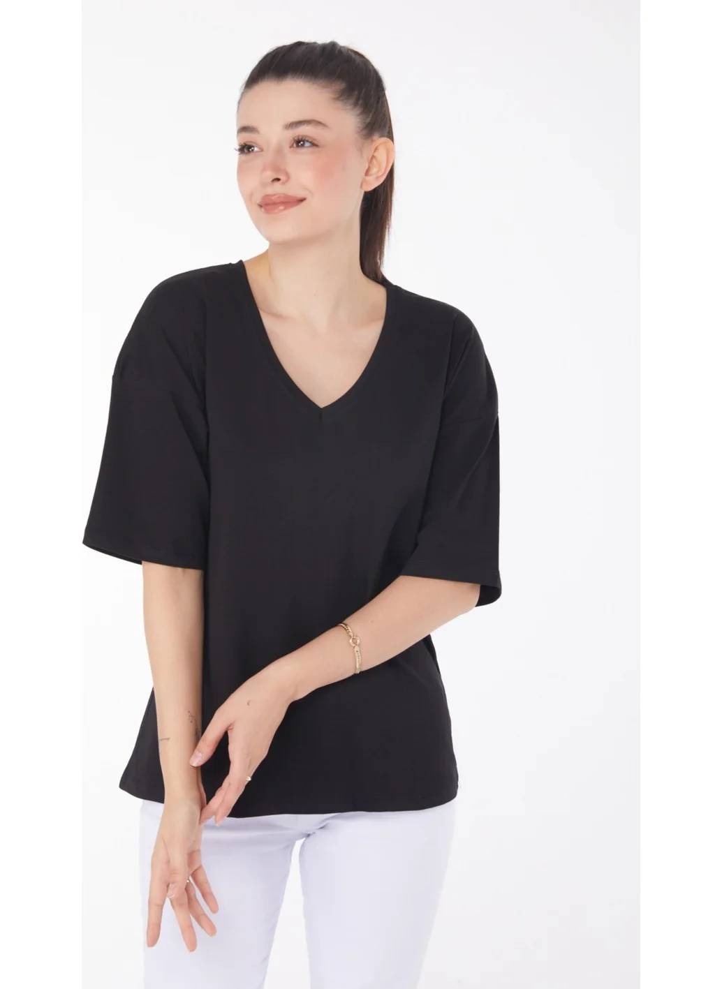Tofisa Plain Mid Women's Black T-Shirt - 25848
