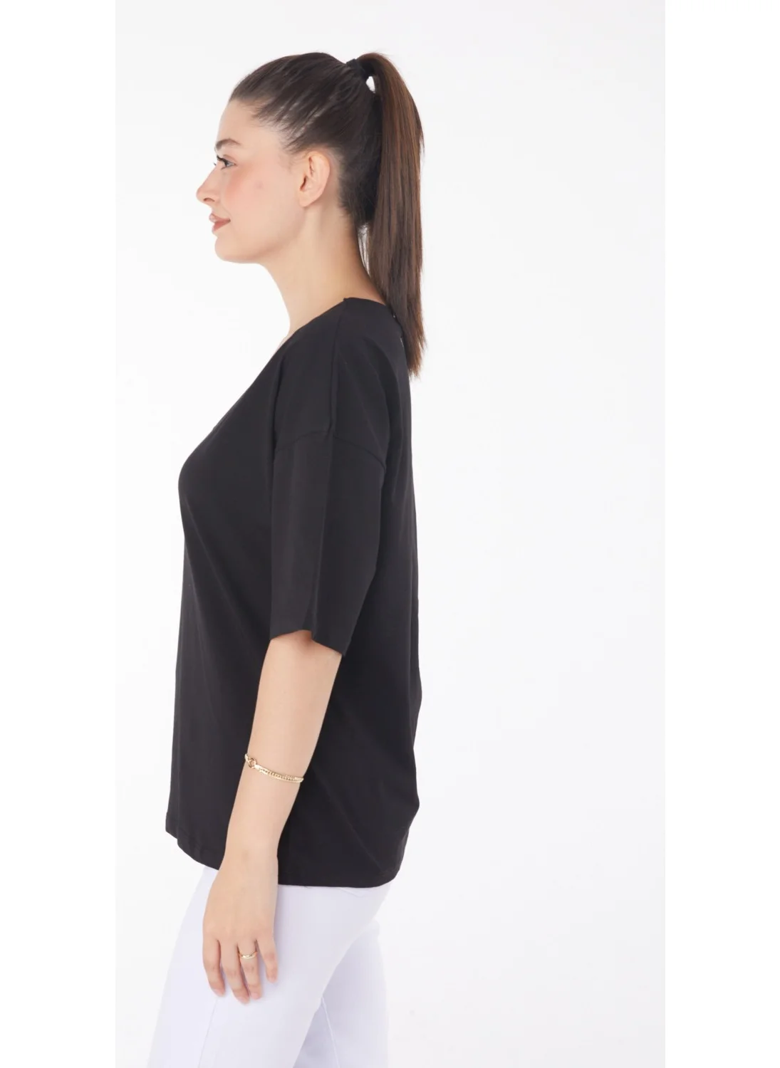 Tofisa Plain Mid Women's Black T-Shirt - 25848