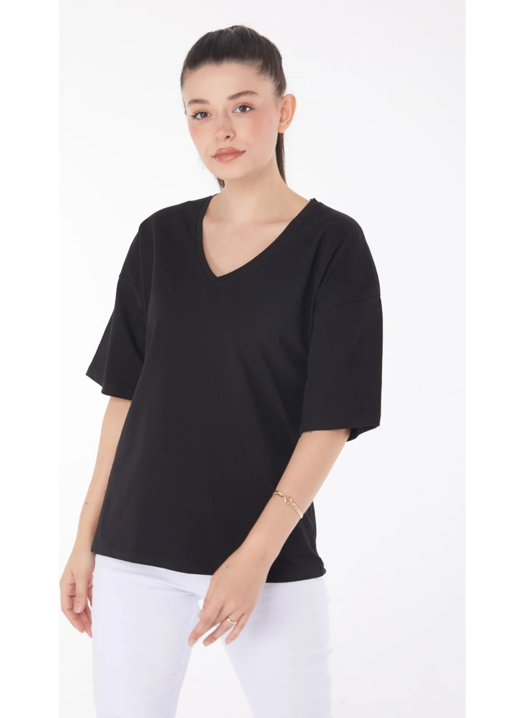 Tofisa Plain Mid Women's Black T-Shirt - 25848