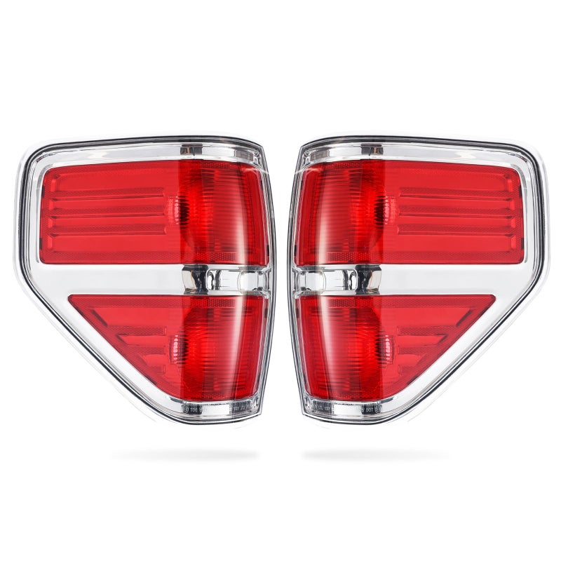 Boine F150 Tail Light Compatible With 2009 2010 2011 2012 2013 2014 Ford F150 F150 Pickup Driver and Passenger Side Rear Tail Light Lamp Housing Chrome trim