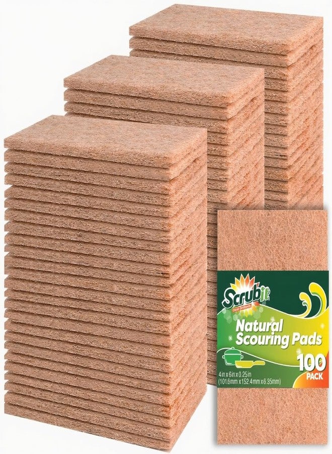 SCRUBIT 100 Pack Natural Scouring Pads - Heavy Duty Scrubbing Pads for Dishes - Non-Scratch - Reusable - Natural, Eco-Friendly, Biodegradable Sisal Brown Sponges for Dishes, Compostable - Image 1