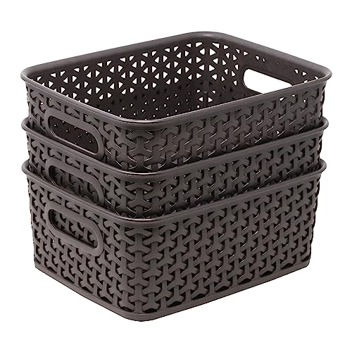 Bel Casa Royal Basket Small (Pack of 3) Multipurpose Plastic Storage Rectangular Baskets For Cosmetics Stationary Wardrobe Kitchen Washrooom & Livingroom I DARK BROWN - Image 2