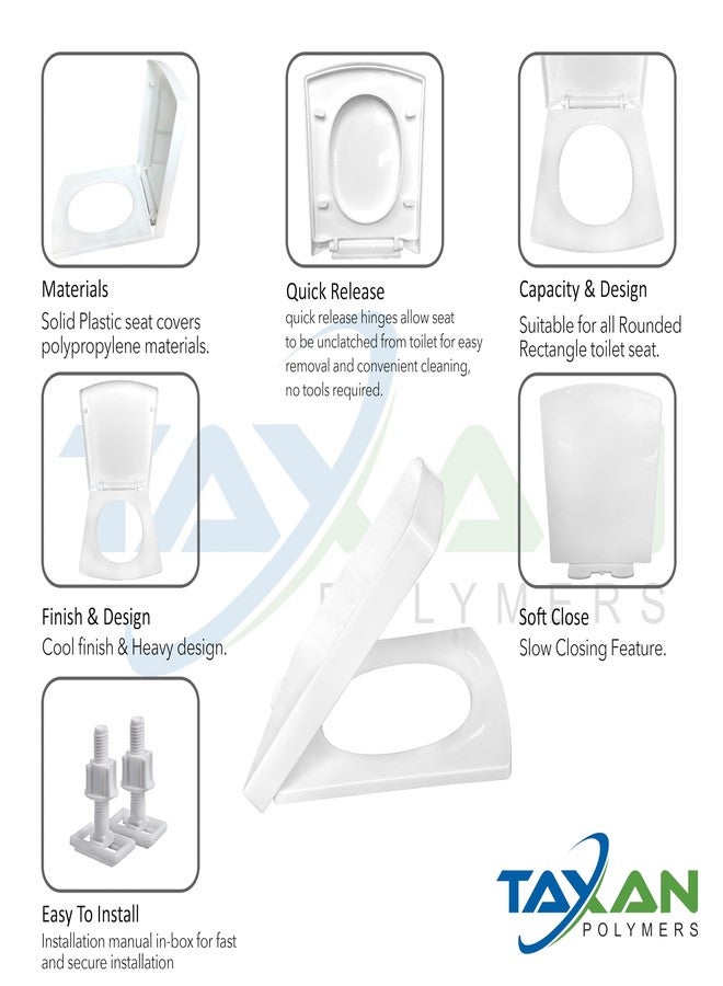 TAXAN POLYMERS غطاء مقعد المرحاض البلاستيكي من تاكسان مزود بآلية إغلاق ناعمة - غطاء مقعد المرحاض المربع - بتصميم أنيق وسهل التركيب مع طقم التركيب (44 سم × 35 سم، أبيض) - Image 5