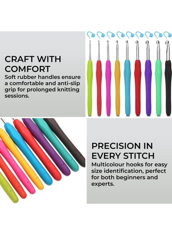Crochet Hooks Set 9pcs Aluminium Soft Grip Rubber Handle Needles with 12 Knitting Crochet Locking Stitch Markers 2mm 2.5mm 3mm 3.5mm 4mm 4.5mm 5mm 5.5mm 6mm - Image 2