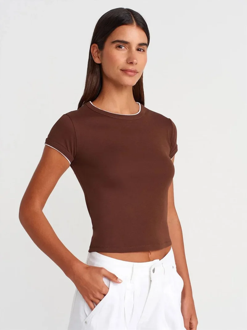 ديلفين DILVIN Women's Slim Fit Cotton Crop T-Shirt