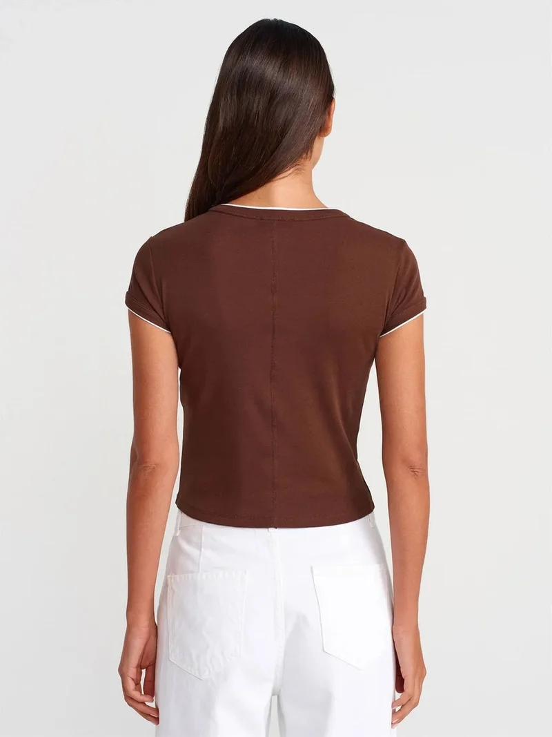 ديلفين DILVIN Women's Slim Fit Cotton Crop T-Shirt