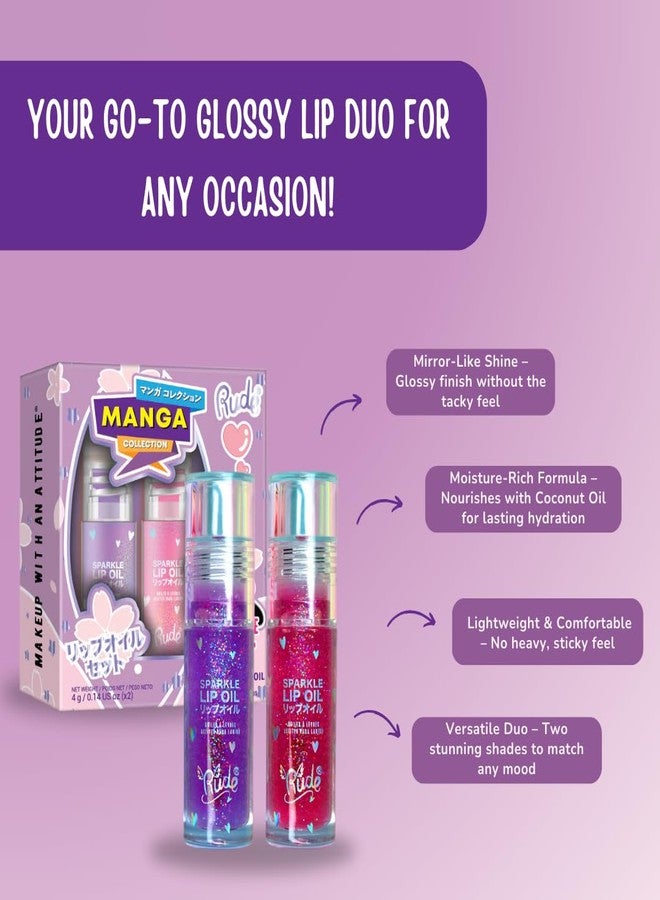 Rude زيت شفاه RUDE Cosmetics للنساء، مجموعة زيت لامع مرطب، خفيف الوزن ومغذي، عناية مرطبة مع لمسة لامعة، مثالي للعناية أثناء التنقل، مجموعة مانغا/فراولة وعنب - Image 5