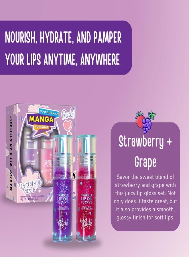 Rude زيت شفاه RUDE Cosmetics للنساء، مجموعة زيت لامع مرطب، خفيف الوزن ومغذي، عناية مرطبة مع لمسة لامعة، مثالي للعناية أثناء التنقل، مجموعة مانغا/فراولة وعنب - Image 4