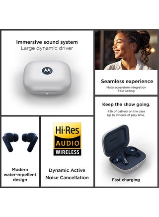 Moto Buds Wireless Earphone, Tws Bluetooth Earbuds, Anc, Dolby Atmos, Unique Design, Hi-Res Sound, Quick Charge, Long Battery Life, Water Resistant Starlight Blue - view 2