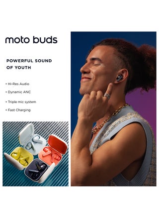 Moto Buds Wireless Earphone, Tws Bluetooth Earbuds, Anc, Dolby Atmos, Unique Design, Hi-Res Sound, Quick Charge, Long Battery Life, Water Resistant Starlight Blue - view 3