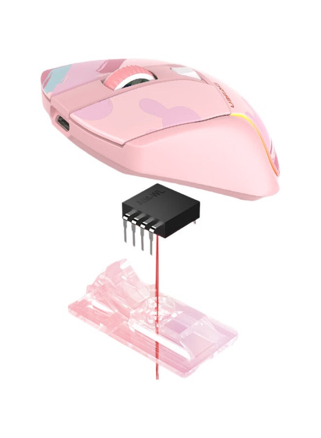 Daryo ماوس الألعاب اللاسلكي A950 باللون الوردي الحلو، مناسب للأيدي المتوسطة إلى الكبيرة، 2.4G، بلوتوث ثلاثي الوضع، خفيف الوزن، Kbs2.0، استشعار الوزن، RGB، قابل للشحن مع قاعدة - Image 1