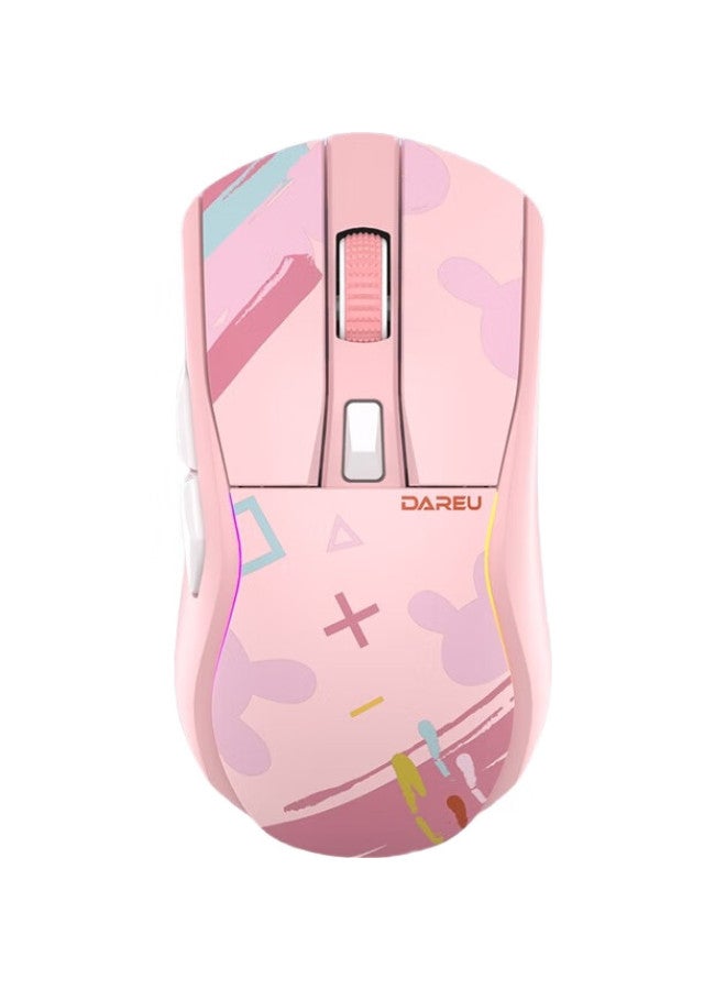 Daryo ماوس الألعاب اللاسلكي A950 باللون الوردي الحلو، مناسب للأيدي المتوسطة إلى الكبيرة، 2.4G، بلوتوث ثلاثي الوضع، خفيف الوزن، Kbs2.0، استشعار الوزن، RGB، قابل للشحن مع قاعدة - Image 2