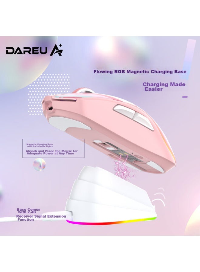 Daryo Dareu A950 Candy Pink, Suitable For Medium To Large Hands, Wireless 2.4g Wired Bluetooth Tri-mode, E-sports Gaming Mouse, Lightweight, Kbs2.0, Weight-sensing, Rgb, Rechargeable With Base - Image 4