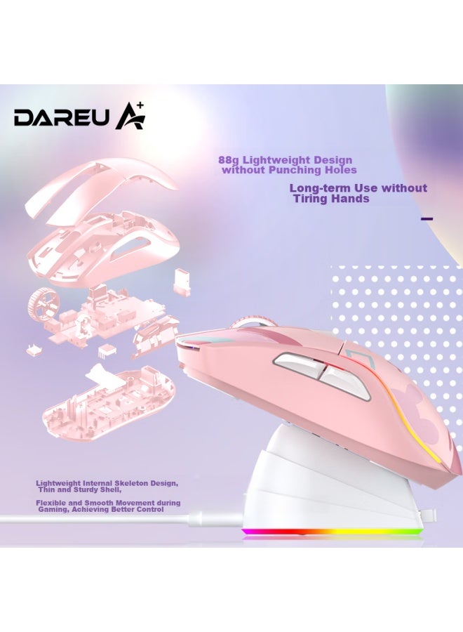 Daryo Dareu A950 Candy Pink, Suitable For Medium To Large Hands, Wireless 2.4g Wired Bluetooth Tri-mode, E-sports Gaming Mouse, Lightweight, Kbs2.0, Weight-sensing, Rgb, Rechargeable With Base - Image 5