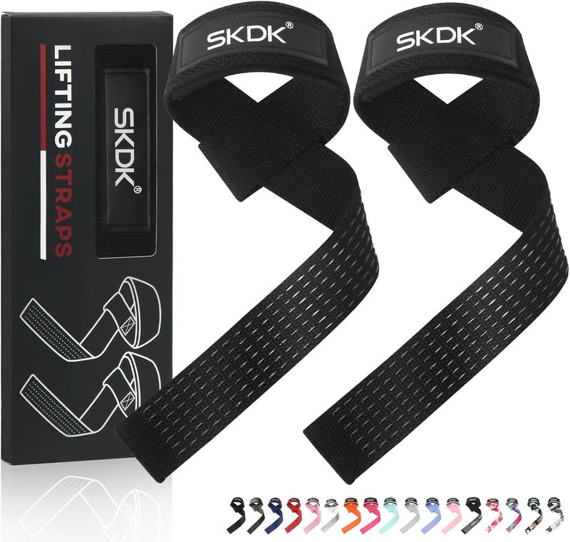 SKDK Lifting Straps Deadlift Gym Wrist Straps Weightlifting with Neoprene Cushioned Wrist Padded and Anti-Skid Silicone - for Weightlifting, Bodybuilding - Black - Image 1