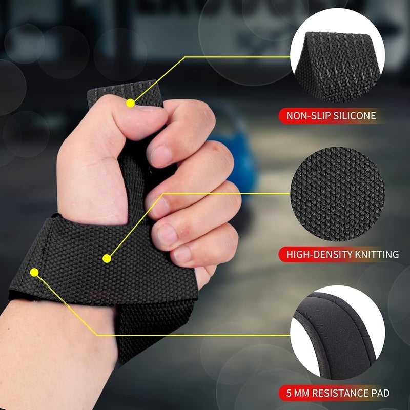 SKDK Lifting Straps Deadlift Gym Wrist Straps Weightlifting with Neoprene Cushioned Wrist Padded and Anti-Skid Silicone - for Weightlifting, Bodybuilding - Black - Image 2