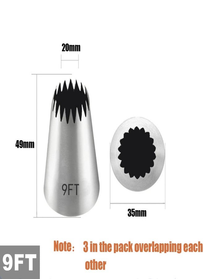 Bmaacye Churro Piping Tip,Piping Tips for Eclair,Open Star Pastry Tip Large for Piping,9FT Icing Tips,3 Pcs - Image 3