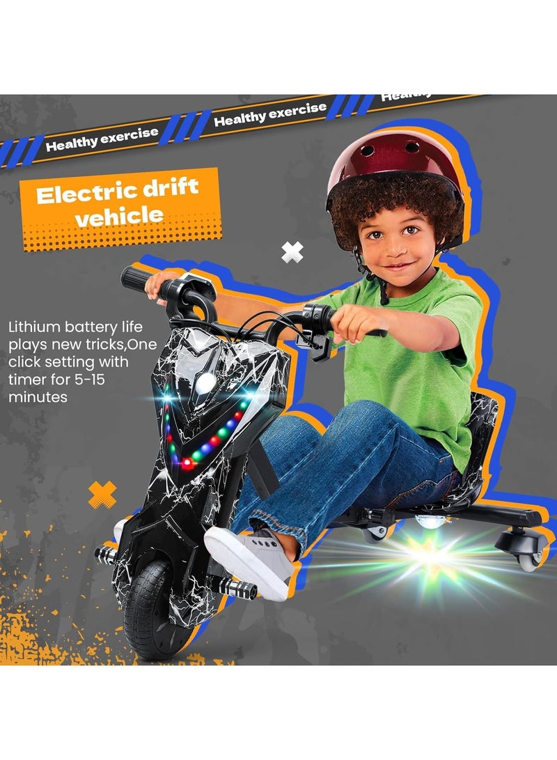 Favarey Electric Drift Scooter for Kids Electric Scooter with Bluetooth Music 3 Speed Modes LED Lights & Rear Wheel Light 70kg Load Capacity 18km/h  8-Inch Solid Tires - Ideal Electric Tricycle for Children（Black） - Image 3