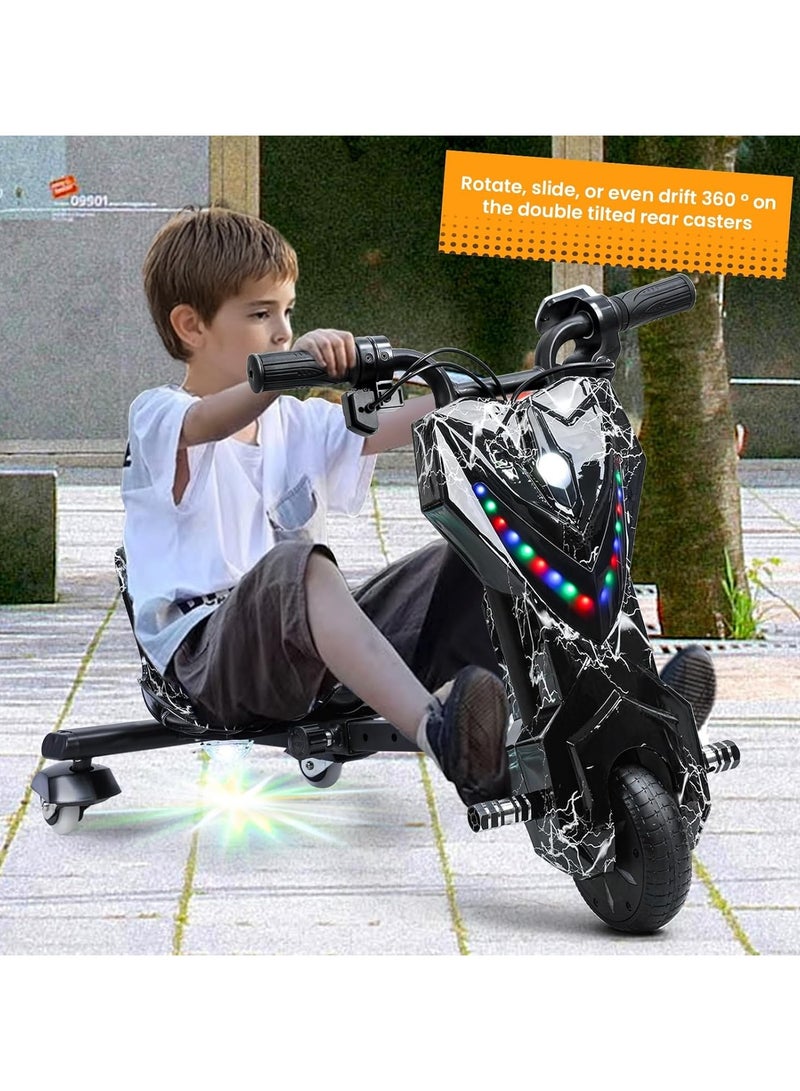 Favarey Electric Drift Scooter for Kids Electric Scooter with Bluetooth Music 3 Speed Modes LED Lights & Rear Wheel Light 70kg Load Capacity 18km/h  8-Inch Solid Tires - Ideal Electric Tricycle for Children（Black） - Image 4